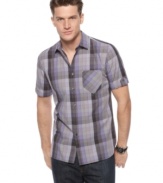 Amp up your everyday style with this slim-fit checkered shirt from Alfani Red.