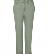 Stylish pants in fine olive cotton - sligtly washed used optic - fashionable slim chino cut with flat front - hip 7/8 length with turn-up - favorite pants for every day, a great alternative for jeans - a hit with a white blouse or cashmere top and ballet flats or pumps