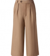 Elegant khaki pantskirt - hip 3/4 mid-calf length - high and very wide cut, casual and comfortable - broad waistband, button closure, waist pleats - perfect basic for every day - style 1970s like with a blouse or top which are tucked-in - wear with high heels only