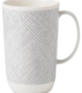 Effortlessly chic, the Simplicity mug by Vera Wang Wedgwood features a minimalist shape in casual porcelain lined with neutral gray and cream.