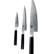 Start a cutting edge kitchen! Crafted from stainless steel with an impenetrable steel core, these traditional Japanese blades feature precision angling on each side, full tangs for incredible strength and balance and D-shaped ebony handles that feel just right in your hand. Lifetime warranty.