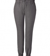 Edgy-cool grey flannel pants - These stylish statement-making flannel pants will add pop to any closet - On-trend gathered waist and tapered leg - Style with a worn t-shirt, boyfriend cardigan and ankle booties for downtown casual - Wear with a cashmere pullover and platforms