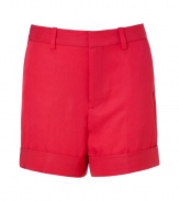 Classic convertible red twill shorts - These classically preppy shorts bring a pop of color to your day look - Slim, straight cut with front on-seam pockets and back flap pockets, belt loops, and cuffed hem - Pair with a striped tee, tailored blazer, and espadrilles