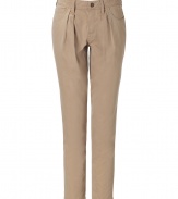 Stylish pants in honey-colored cotton - Trendy pleats update the classic khaki look - Form-fitting, narrow legs - Must-have wardrobe staple perfect for everyday - Pair with boatneck shirt and ballet flats