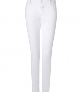 Inject some bright white into your new-season style with these slim fit chinos from Closed - Skinny silhouette, chino-style, zip with button closure, belt loops, slant pockets, back welt pockets with button - Style with a printed blouse, boyfriend cardigan, and embellished ballet flats