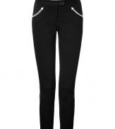 Bring bold style to your day or night look with these western-inspired cropped pants from McQ Alexander McQueen - Flat front, curved western-styled pockets with contrast piping, contrasting trim at sides and back, slim fit, cropped - Pair with a sheer blouse, fitted blazer, and platforms