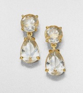 Faceted round stones hold faceted teardrops in this pretty, prong-set design that combines elegance and dazzle.GlassBrassLength, about 1Post backImported