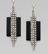 A sleek Art Deco design, combining dramatic rectangles of black onyx with shimmering Swarovski crystals.CrystalSilverplatedLength, about 2¼Post backMade in Italy