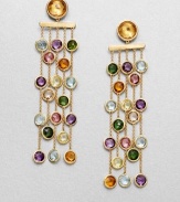 From the Mini Jaipur Collection. Colorful strands of semi-precious, faceted stones set in hand-engraved 18k gold.May include amethyst, light amethyst, green amethyst, iolite, garnet, green garnet, orange garnet, tourmalines, citrine, lemon citrine, peridot, pink quartz, smoky quartz and topaz18k goldLength, about 3Post backMade in ItalyPlease note: Stones may vary. 