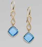 From the Cushion Collection. Faceted blue topaz is suspended from an elegant figure eight of cabled 18k yellow gold.Blue topaz 18k yellow gold Length, about 1¼ French wire Imported