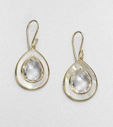 From the Ondine Collection. Faceted clear quartz surrounded by elegant mother-of-pearl set in radiant 18k gold. Clear quartzMother-of-pearl18k goldDrop, about 1.4Hook backImported 