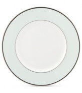 With the bands. The Parker Place accent plate creates instant ambiance with rings of platinum, black and pale blue in sleek bone china. From kate spade new york.