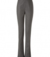 Luxurious pants in a fine, grey heather wool-cashmere blend - New, high-waisted fit, flat front with darts - Slim legs, very slightly flared at the bottom - Figure flattering pleats - Wonderfully elegant and fashionable, yet simple, perfect for the office - Awesome  24/7 - Wear these pants in the office with a bow blouse and cardigan, in the evening with a silk top and biker jacket