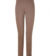 Stylish nougat cotton blend pants from Moschino Cheap & Chic - These equestrian-style pants are flattering and sophisticated - Seaming down front and back, wide waistband, slim cut through legs - Wear with a long sleeve henley, a tweed blazer, and riding boots