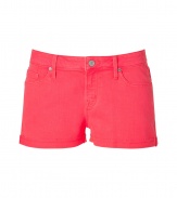 Get the look of the season in these bold colored denim shorts from Marc by Marc Jacobs - Five-pocket styling, cuffed hem, ultra-short length - Style with an oversized blouse, platform booties, and a printed tote