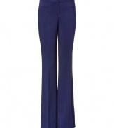 Channel ultra-sleek retro style in this flattering wide leg pants from Versace - High waisted, flat front, welt pockets at hip, wide leg with crease detail - Wear with a sheer silk blouse, a bold shoulder blazer, and platform heels