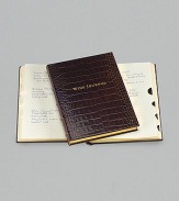 A writing journal for the wine lover, this rich crocodile-embossed Italian calfskin design has 224 lined pages with thumb tabs for France, Italy, USA, Germany, Australia and more. Gilt-edged, acid-free paper Double-faced, satin ribbon marker Smyth-sewn for strength and openability 7 X 9¼ Made in USA