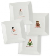 Show off your cooking skills with this set of adorable appetizer plates from the Christmas Cut-Outs collection by Oneida. Each plate is adorned with its own delightful holiday image.