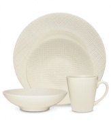 Stoneware in solid cream offers contemporary style in a combination of smooth, lined and textured surfaces. Sleek, simple and easy to dress up or down, the White Pepper 4-piece place settings are a smart, enticing choice for every meal.