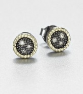 From the Pebble Collection. Blackened sterling silver and 18k gold creates a high-contrast design with glittering grey diamonds. Grey diamonds, .06 tcw18k goldBlackened sterling silverPost backImported 