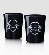 A whimsical hand-cut skull-and-crossbones motif accents these two lowball tumblers, crafted from hand-blown clear crystal cased in black crystal.12 ounces3½L X 4HHand washImported