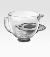 A large, five-quart glass bowl features a handle, pouring spout, measuring lines and convenient lid. Fits all KitchenAid tilt-head mixers with the exception of the Accolade. Dishwasher safeImported