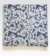 A bold paisley design renews the classic throw, woven in Italy from fine merino wool with fringed ends and versatile style. Fringed endsLogo corner detail59 X 75Merino woolDry cleanMade in Italy