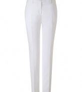 Perfect for building the foundation of your warm weather looks, Michael Kors pristine white cotton trousers are as chic as they are flattering - Side and buttoned back slit pockets, zip fly, button closure, belt loops - Slim fit - Wear with bright tops and chunky statement jewelry