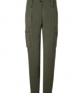 Streamline your look with military precision in Emilio Puccis luxe silk-blend cargo-style trousers - Side slit pockets, buttoned cargo-style pockets, pleated front, zip fly, button closure, belt loops - Loosely fitted - Wear with feminine silk tops and sleek pointy-toe pumps