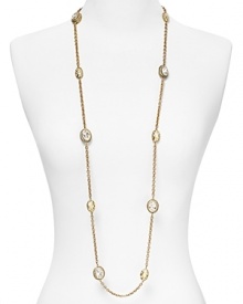 Elizabeth Cole combines easy elegance with a touch on ladylike luxe on this chain link station necklace. Look no further than the bold Swarovski crystal stones - the perfect touch of sparkle.