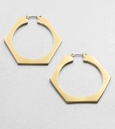 A bolt-inspired hoop design in a radiant goldtone. Goldtone brassLength, about 2Hinged post backImported 