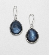 From the Wonderland Collection. Stunning, faceted indigo doublet set in hammered sterling silver in a teardrop design. Indigo doubletSterling silverDrop, about 1.25Hook backImported 