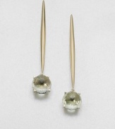 Faceted cabochons of softly hued green amethyst suspend elegantly from modern sculptural drops of 14k gold.Green amethyst14k yellow goldLength, about 2½Post backMade in USA