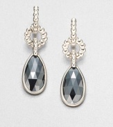 From the Bedeg Collection. A pretty teardrop of faceted hematite dances with light as it hangs from a graceful beaded setting of sterling silver.HematiteSterling silverDrop, about 1.8Width, about .5Post backMade in Bali