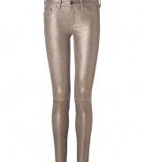 Bring the bling in these ultra-hot metallic leather jeans from Rag & Bone - Classic five-pocket styling, stretch leather - Slim fit - Pair with a sheer silk top and heels or a classic pullover and chic sneakers