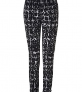 Take on this seasons penchant for the printed pant with Juicy Coutures black combo plaid version, detailed with an allover flocked velvet leopard print for cool results perfect for dressing up or down - Hidden hook closure, zip fly, belt loops, cuffed ankle with hidden inside ankle zip, black satin trim - Tailored fit - Wear with a round-collar top and heels