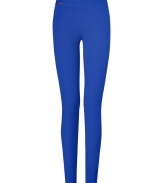 Perfect for adding a burst of color to your outfit, Ralph Laurens bright stretch pants are both flattering and easy-to-pair - Engraved metal logo plaque at hip, back seams, pulls on - Form-fitting - Wear with comfy knit tops and flats, or feminine silk blouses and heels