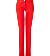 Perfect for pairing with brightly printed tops, Roberto Cavallis orange cotton trousers are as flattering as they are stylish - Classic five-pocket style, zip fly, button closure, embroidered back pocket - Slim, straight leg - Wear with a printed top and sleek black heels