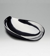 Sleek coquille tray in a non-tarnishing metal alloy has the lustrous look of silver. 20 diameter Made in USA