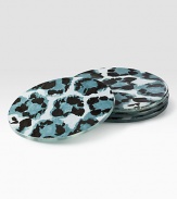 Everyday occasions take on a fashionable edge with these vivid glass coasters featuring one of Diane's iconic prints. Set of 4 Glass 4 diam. Hand wash Imported 