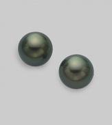 Classic pearl stud earrings set in 18K white gold.8mm Black South Sea cultured pearl18k white goldPost backsImported