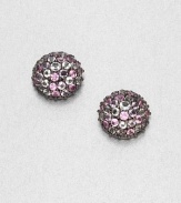 Delicate domed buttons are richly set with a spectrum of gemstones in warm, glowing shades in this elegant, eyecatching design.Pink sapphire, amethyst and white topazBlack rhodium-plated sterling silverDiameter, about .6Post backImported