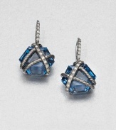 From the Cable Wrap Collection. Beautiful, faceted Hampton blue topaz stones wrapped in diamonds and rich, darkened sterling silver. Hampton blue topazDiamonds, .26 tcwDarkened sterling silverDrop, about .5Hook backImported 