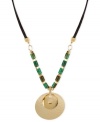 Blended beauty. Robert Lee Morris brings together a double-hammered pendant and accents crafted from gold-tone mixed metal, resin beads and leather to a fashionable effect. Approximate length: 17 inches + 3-inch extender.