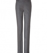 Finish your look on a timeless note with Polo Ralph Laurens super soft, sleek wool flannel trousers, detailed with just the right amount of stretch for a chic, flattering fit - Side slit pockets, buttoned back slit pocket, hidden hook and button closure, belt loops, unlined - Straight leg - Pair with luxe cashmere pullovers and a strand of bright white pearls