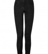 Take a luxurious approach to one of this seasons hottest trends with LAgences supple suede leggings, guaranteed to be your favorite staple as the new season settles in - Fly and hidden hook closure, patent side stripes, patchworked seaming - Extra slim fitting, ankle length - Wear with feminine tops and flats, or with oversized chunky knits and platform ankle boots