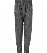 A trend-right alternative to the classic party frock, these shimmering harem pants from Iro will make a stylish statement at your next soiree - Elasticized wide waistband with drawstring, draped harem silhouette, tapered legs with zip cuffs, relaxed fit - Style with a fitted top, a draped leather jacket, and statement heels