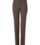 Polished business days call for a collection of chic, tailored separates, and Piazza Sempiones mocha stretch wool trousers are a exquisitely sophisticated choice - Button closure, buttoned back slit pockets, belt loops, tailored fit - Pair with a blazer and pumps