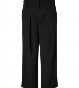 Minimalist and modern, Derek Lams wide-legged cropped trousers radiate downtown sophistication at its finest - Side and back slit pockets, hook closure, pleated front, relaxed fit - Pair with cool modern knits and jet black accessories