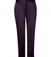 Detailed with just the right amount of stretch for a flawless fit, Steffen Schrauts satin trousers are a sleek take on sultry sophistication - Side and back slit pockets, hidden hook closure, belt loops, cuffed ankles - Tailored fit - Team with everything from tees and blazers to silk tops and heels